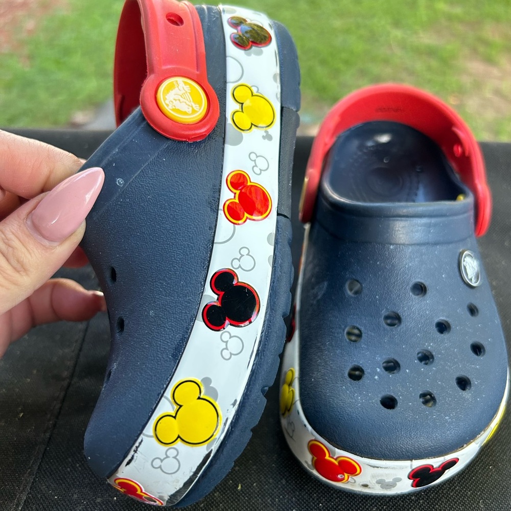 Size10s- Adidas - Mickey Mouse crocs great condition $15